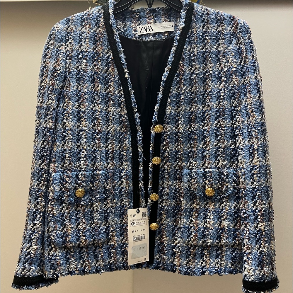 NWT Zara blue tweed jacket